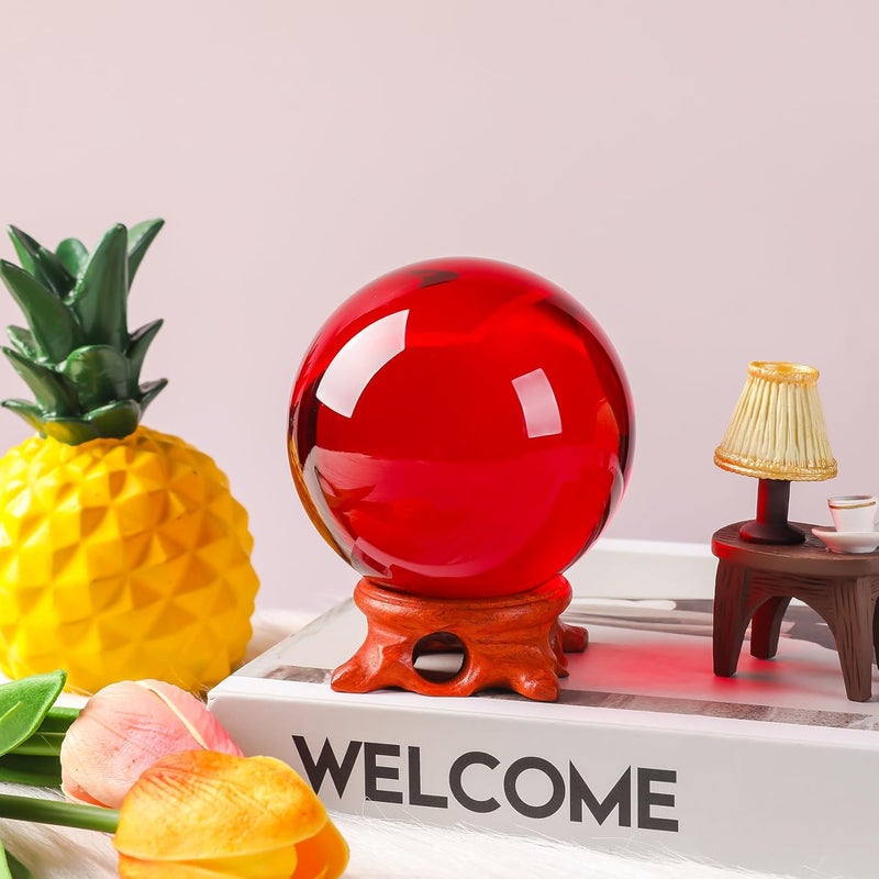 Modaier Small Red Crystal Ball 60mm/2.3 inch with Rose Wooden Stand and Gift Box for lensball Photography,Fortune Teller,Feng Shui, Witchcraft Decor,Scrying,Magic,Crystal Orb Prop Decorative Glass Sphere - Image 3